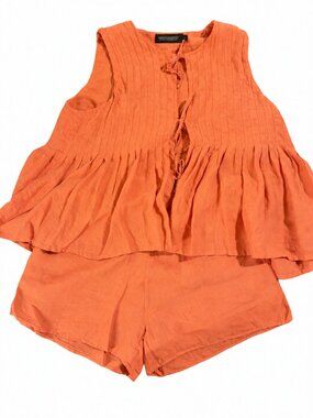 Desmond & Dempsey Coral Linen Cami & Shorts Set Small